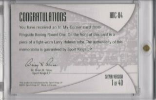 2010 Ringside Boxing Larry Holmes IMC4 Silver Relic Worn Trunks /40 Round 1 2