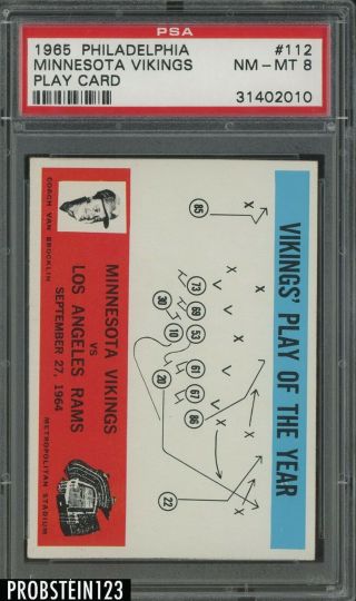 1965 Philadelphia Football 112 Play Card Minnesota Vikings Psa 8 Nm - Mt