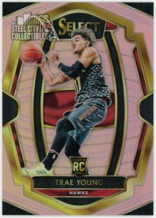 Trae Young 2018 - 19 Panini Select Rookie Premier Level Pink Refractor Rookie 2/4
