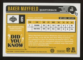 2018 Classics Baker Mayfield Cleveland Browns RC Rookie AUTO 12/35 2