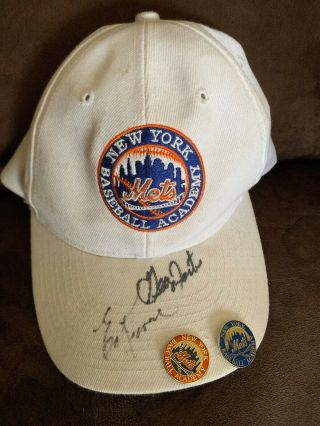 Ed Kranepool & George Foster Signed York Ny Mets Baseball Academy Cap & Pins