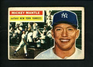1956 Topps 135 Mickey Mantle Good Cond Crease Grey Back York Yankees