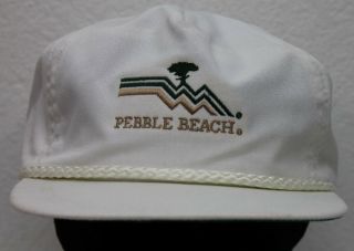 Vintage Pebble Beach White Golf Hat Cap Imperial Headwear One Size Fit All Adult