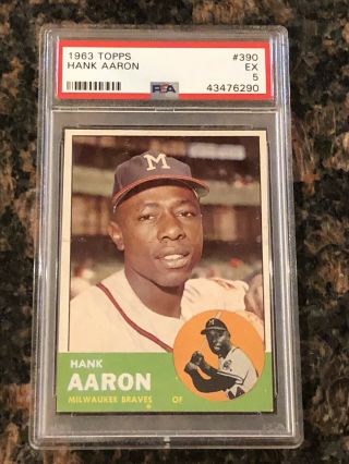 1963 Topps Hank Aaron Milwaukee Braves 390 Baseball Card Psa 5