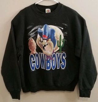 Dallas Cowboys Taz Xl Crewneck Sweater Vintage Looney Tunes Nfl 1993 Black Wb
