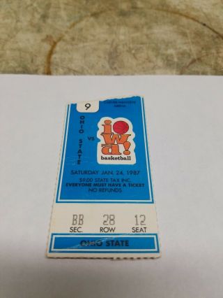 Jan 24 1987 Ohio State At Iowa Hawkeyes Basketball Ticket Stub Hopson 36 Points