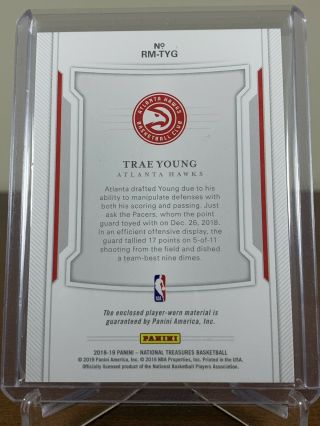 2018 - 19 National Treasures Trae Young Rookie Materials RC Jersey Patch Prime /25 2