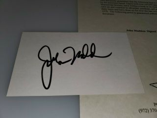John Madden Autographed Index Cards Raiders With