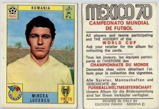(gk059 - 379) Panini Mexico 70 Football Card,  Mircea Lucescu,  Romania 1970 Vg - Ex