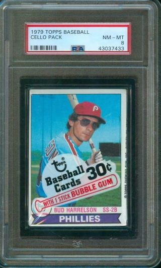 1979 Topps Baseball Card Cello Pack Psa 8 B.  Harrelson On Top