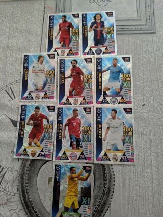 Match Attax Attack Champions League 2018/19 Football Cards.  9 100 Club Cards