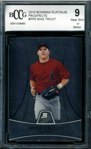 Mike Trout 2010 Bowman Platinum Rookie Card Pp5 Bgs Bccg 9 Nm Or Better