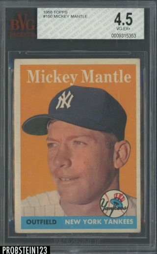 1958 Topps 150 Mickey Mantle York Yankees Hof Bvg 4.  5 Vg - Ex,