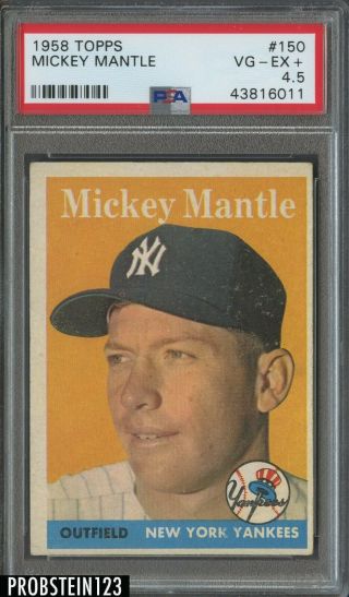 1958 Topps 150 Mickey Mantle York Yankees Hof Psa 4.  5 Vg - Ex,