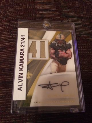 2017 Immaculate Alvin Kamara Rookie Numbers On Card Auto Patch Sp 21/41 Saints