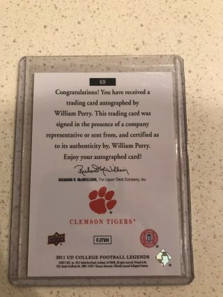 WILLIAM PERRY 2011 UD COLLEGE FOOTBALL LEGENDS AUTOGRAPH 