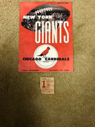 Oct 20,  1946new York Giants Vs Chicago Cardinals.  Stub From Game.