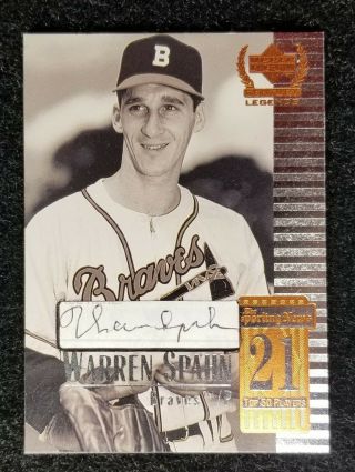 Autographed 1999 Upper Deck Century Legends 21 Warren Spahn Braves Custom Card