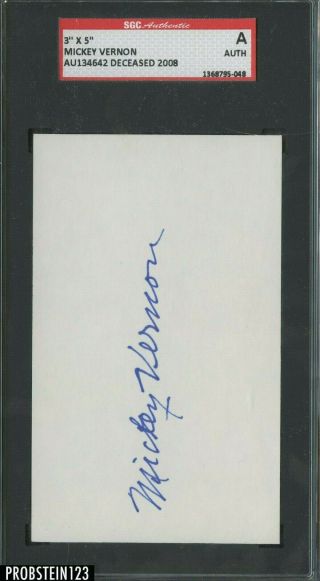 Mickey Vernon Baseball Signed Index Card Auto Autograph Sgc Deceased 2008