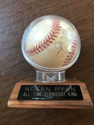 Nolan Ryan Hand Signed Autographed Baseball With Stand