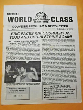 Vintage World Class Championship Wrestling Program Wccw Texas 1989 Eric Embry