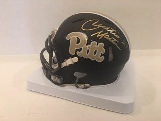 Curtis Martin Signed University Of Pittsburgh Blue Speed Mini Helmet Holo