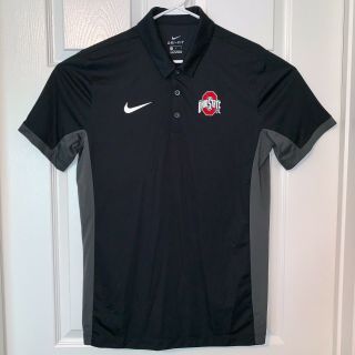 Nike Dri - Fit Ohio State Buckeyes Jersey Polo Shirt Black/gray Short Sleeve Sz L