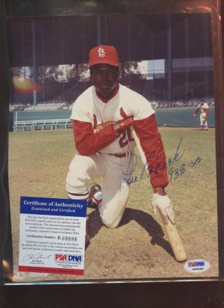 Lou Brock 933 Sb St.  Louis Cardinals Autographed 8 X 10 Photo Psa Cert