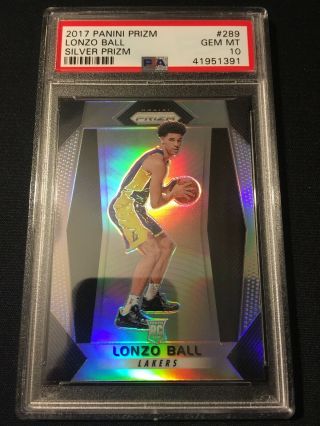 Lonzo Ball 2017 - 18 Panini Prizm Silver Rookie Card Rc 289 Psa 10 Gem