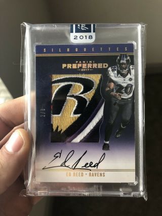2018 Panini Honors ‘17 Preferred Ed Reed Game Worn Logo Patch Auto /3 Ravens
