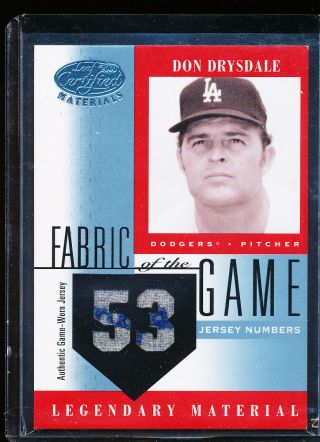 2001 Leaf Certified Legendary Material Fotg Don Drysdale Jersey Patch /53