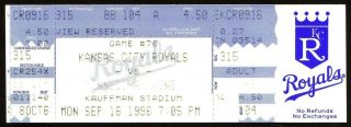 Sep 16,  1996 Paul Molitor 3000th Hit Ticket Minn.  Twins Vs.  K.  C.  Royals