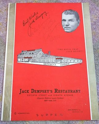 Jack Dempsey Personally Signed By Hand & Dated 1936 - Dempsey 