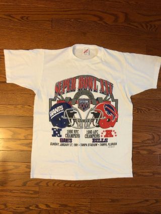 Vintage 90s Mens Large Superbowl Xxv T - Shirt Ny Giants Vs Buffalo Bills Nfl Usa
