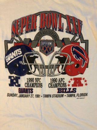 Vintage 90s Mens LARGE Superbowl XXV T - shirt NY Giants vs Buffalo Bills NFL USA 2