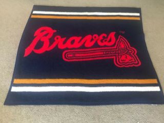 Vintage Biederlack Atlanta Braves Throw Blanket 47 X 53 Made Usa Reversible
