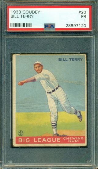 Bill Terry 1933 Goudey 20 Psa 1 Hall Of Fame - Psa Holder/logo