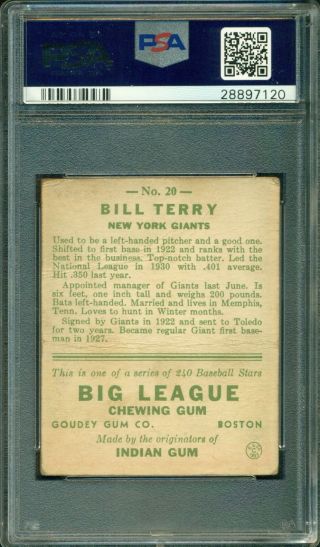 Bill Terry 1933 Goudey 20 PSA 1 Hall of Fame - PSA Holder/Logo 2