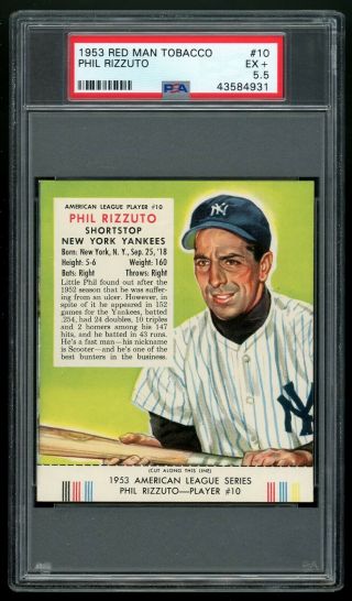 1953 Red Man Tobacco 10 Phil Rizzuto Ny Yankees Psa 5.  5 Ex,  42584931