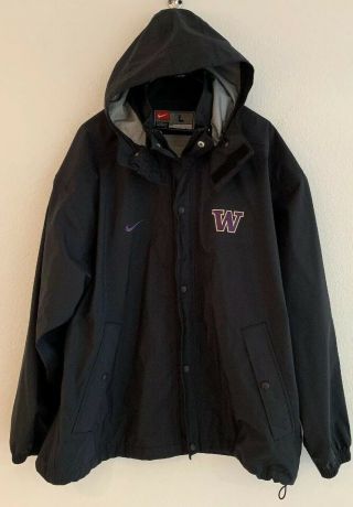 Men’s Nike Team Washington Huskies Football Rain Jacket Size L Large Black Euc