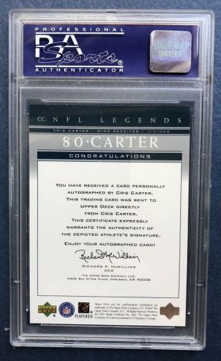 Cris Carter 2000 Upper Deck Legends Legendary Signatures Autograph Auto PSA 8 NM 2