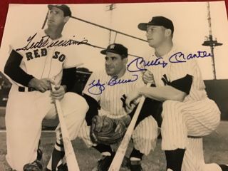 Ted Williams Yogi Berra Mickey Mantle Signed 8x10 Photo.  Certified