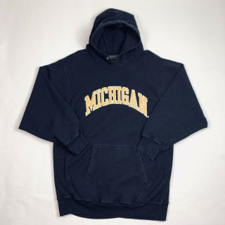 Vtg Steve & Barry Navy Michigan Wolverines Spellout Hoodie Sweatshirt Sz Xl Euc
