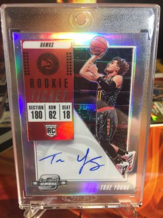 2018 - 19 Trae Young Contenders Optic Prizm Rookie Ticket On Card Auto