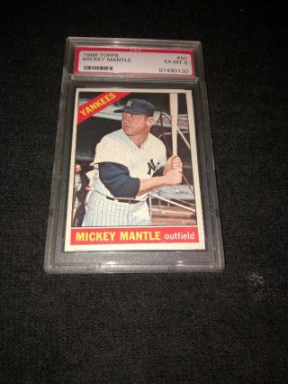 York Yankees Mickey Mantle 1966 Topps 50 Psa Ex - Mt 6 Sweet Card