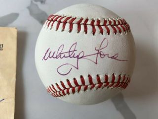 Whitey Ford Hand Signed Autographed Baseball With Ny Yankees W/cube