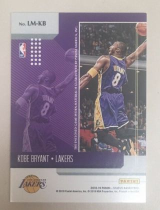 2018 - 19 Panini Status Basketball KOBE BRYANT Game Worn Jersey Card Lakers 2