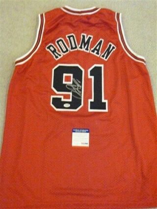 Dennis Rodman Signed Auto Chicago Bulls Red Jersey Jsa Autographed