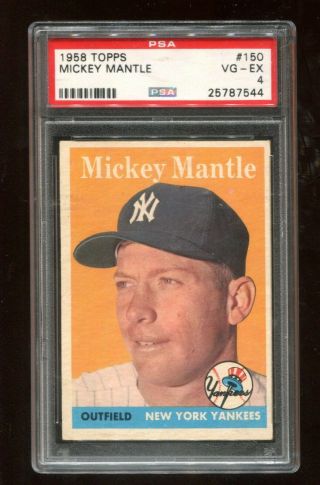 1958 Topps Mickey Mantle 150 Psa 4 Vgex High End