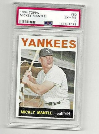 1964 Topps 50 Mickey Mantle Psa 6 Ex - Mt Sharp Looking Card